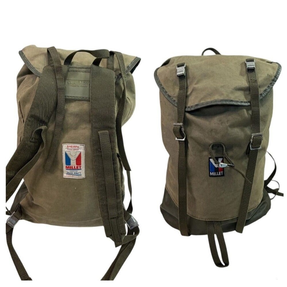 Vintage 1970's Millet Mountaineering Backpack Made in France Green Canvas